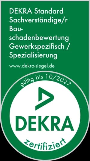 DEKRA-Siegel: Sachverständiger für Bauschadenbewertung, gültig bis 10/2027