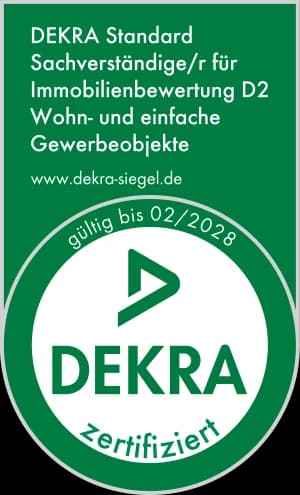 DEKRA-Siegel: Sachverständiger für Immobilienbewertung D2, Wohn- und einfache Gewerbeobjekte, gültig bis 02/2028