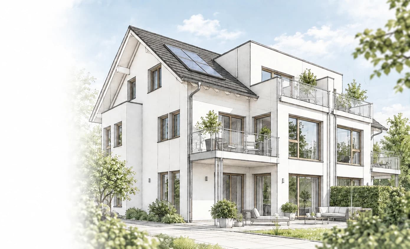 Architekturzeichnung eines modernen Wohnhauses